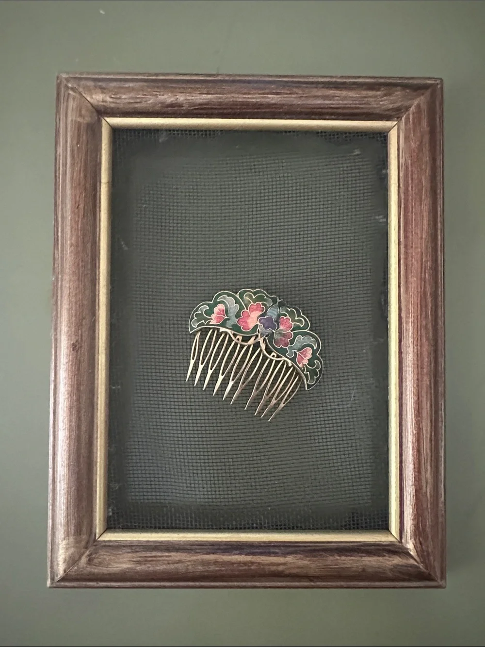 Floral Enamel Hair Comb in Green and Pink - Women Accessories